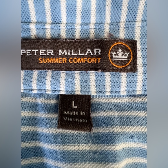 Peter Millar Summer Comfort Golf Polo Blue White Striped Embroidered Logo Large - Picture 2 of 9